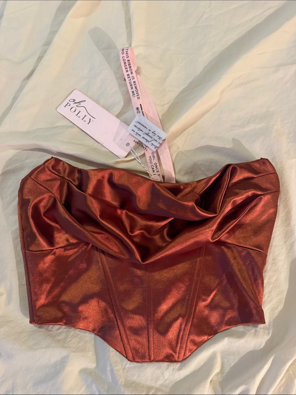 Oh Polly Metallic Copper Red Strapless Corset Top